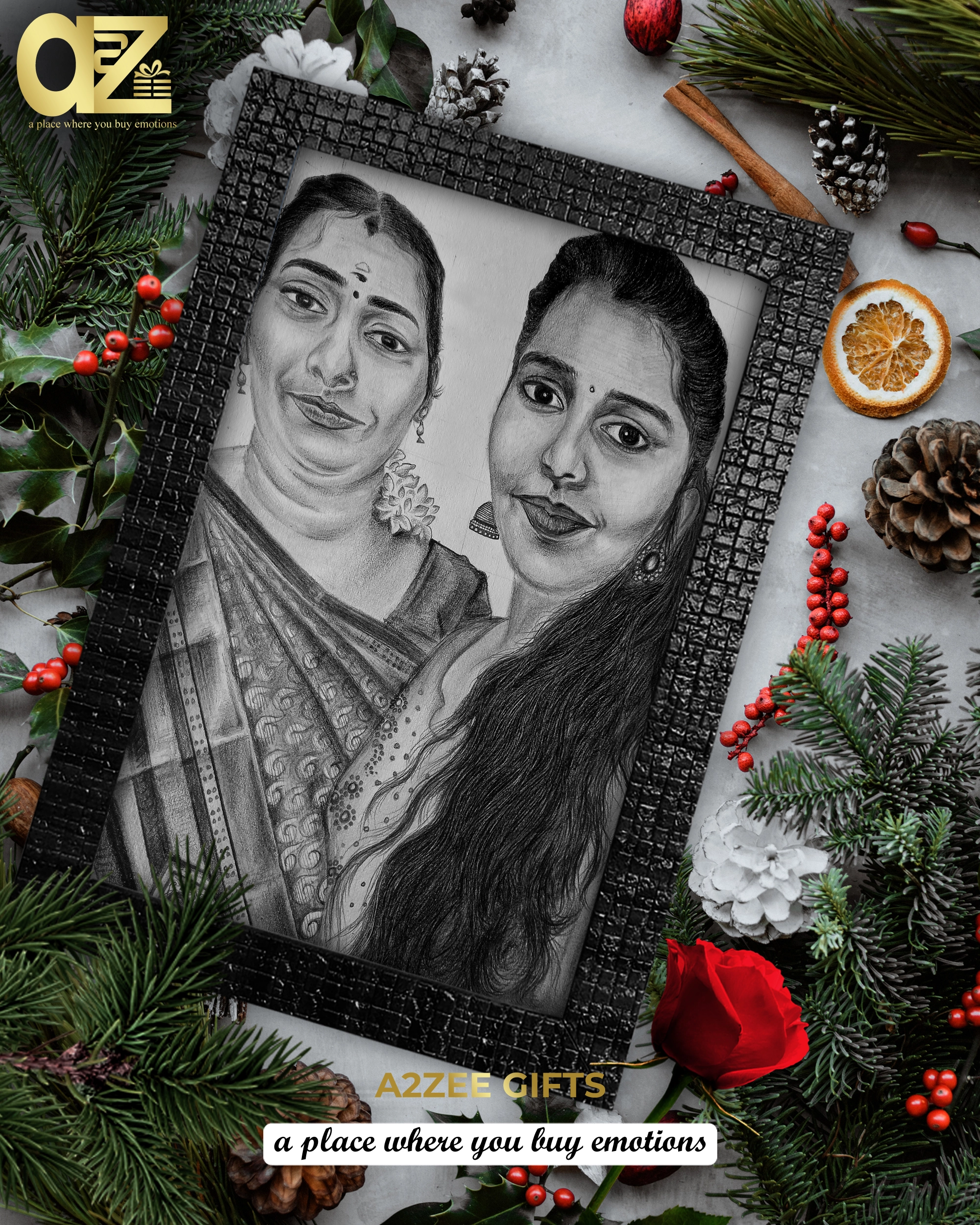 SKETCHBOOK Customised Pencil Sketch Photo Frame Gift For New  Year/Birthday/Anniversary/Wedding (A3 Size With Frame) : Amazon.in: Home &  Kitchen
