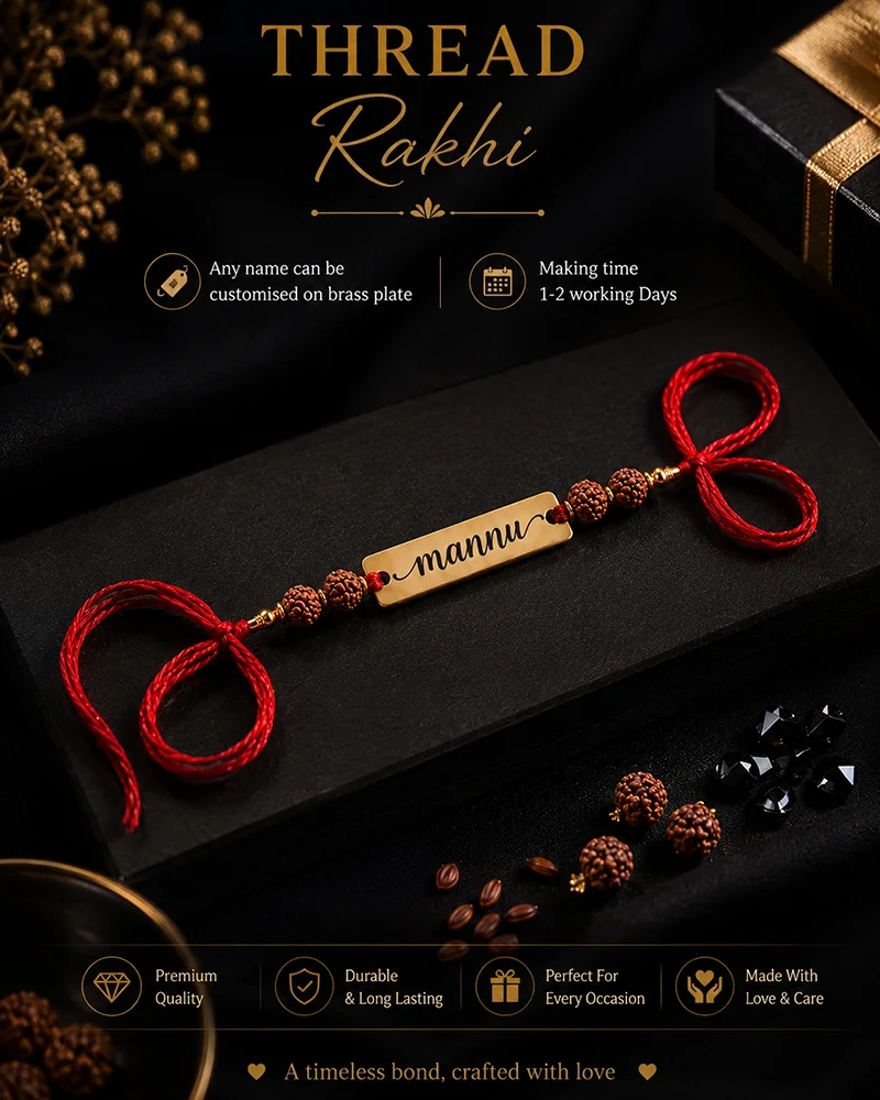 Thread Rakhi with Custom Brass Name Plate (2)